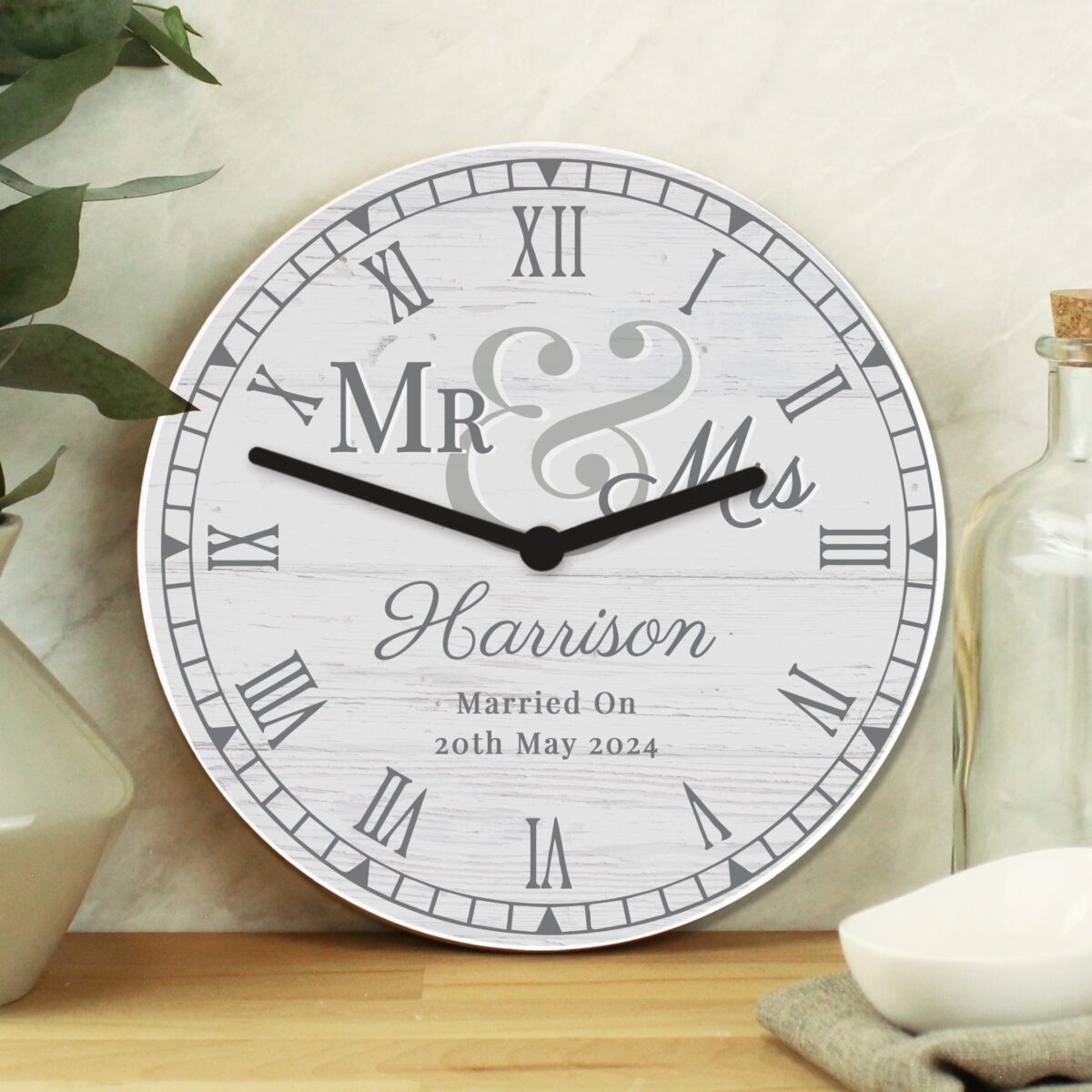 Personalised Mr & Mrs Wooden Wall Clock: 3 - Clocks By Gift Moments