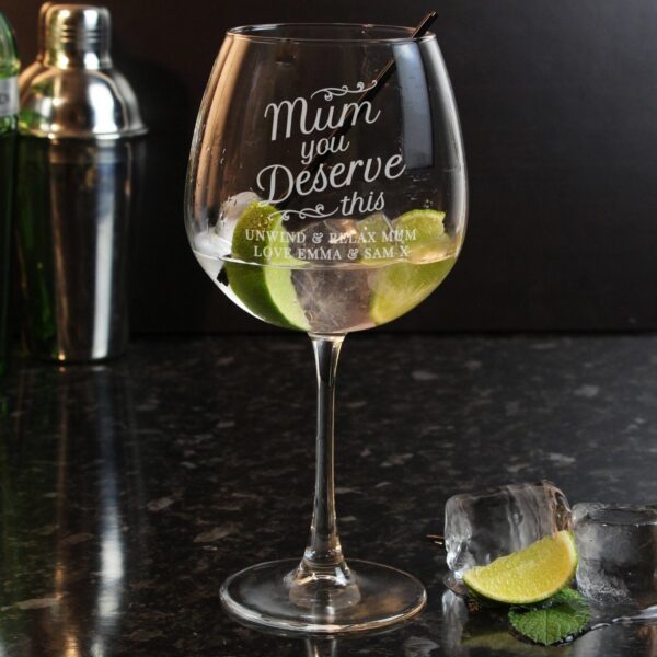 Personalised ’Mum You Deserve This’ Gin Balloon Glass: 2 - Cocktail Glasses By Gift Moments