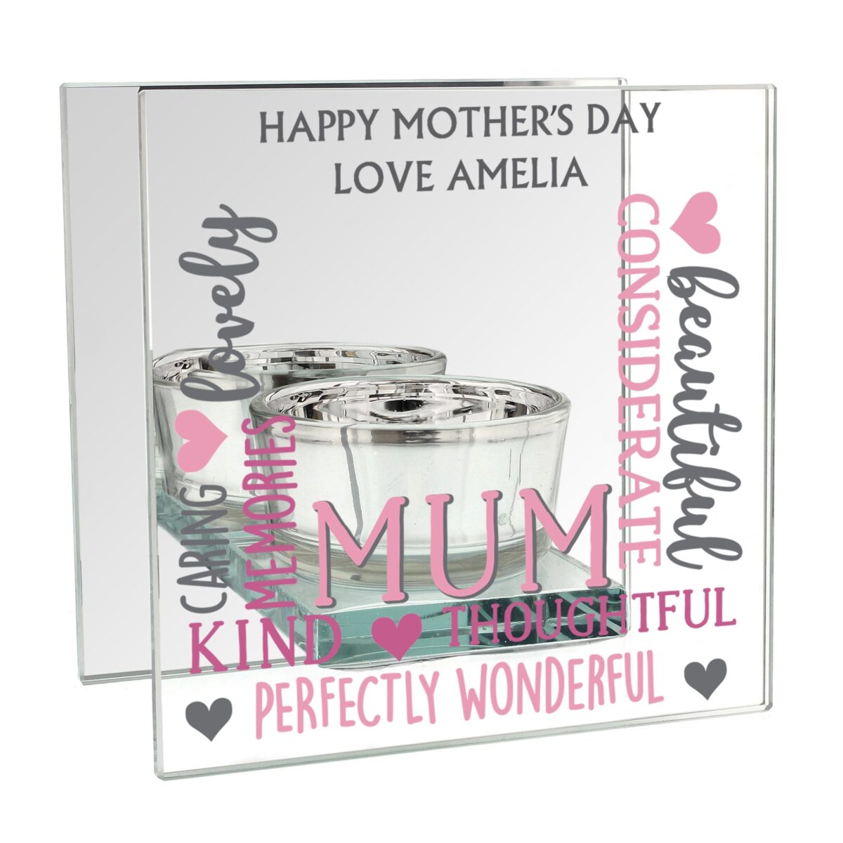 Personalised Mum Mirrored Glass Tea Light Holder: 4 - Candle Holders By Gift Moments