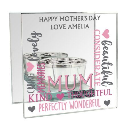 Personalised Mum Mirrored Glass Tea Light Holder: 4 - Candle Holders By Gift Moments