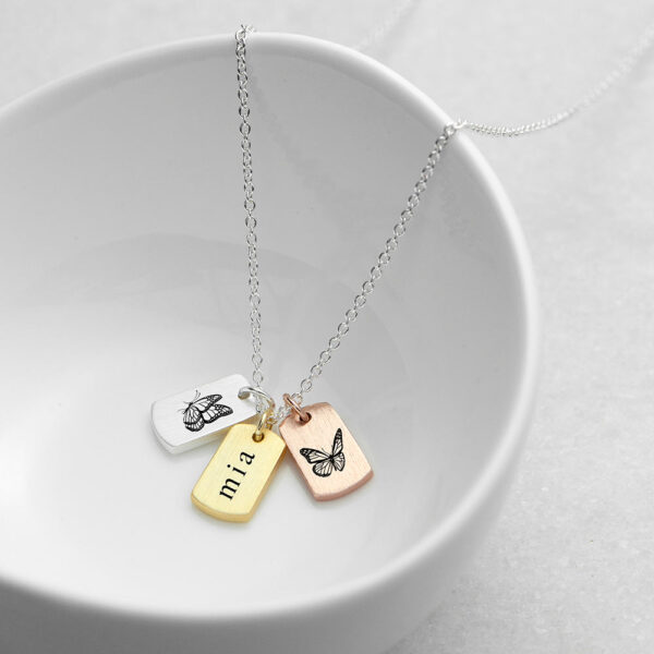 Personalised Butterfly Mini Tag Necklace: 2 - Necklaces By Gift Moments