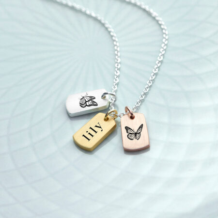 Personalised Butterfly Mini Tag Necklace: 1 - Necklaces By Gift Moments