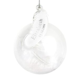 Personalised Name & Date Feather Glass Bauble: 3 - Christmas Baubles By Gift Moments