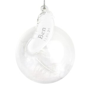 Personalised Name & Date Feather Glass Bauble: 4 - Christmas Baubles By Gift Moments