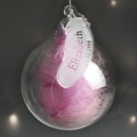Personalised Name & Date Pink Feather Glass Bauble: 1 - Christmas Baubles By Gift Moments