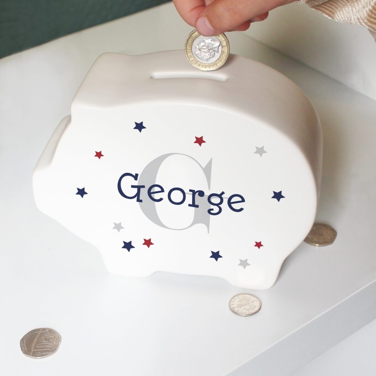 Personalised Name & Initial Piggy Bank: 2 - Money Boxes By Gift Moments