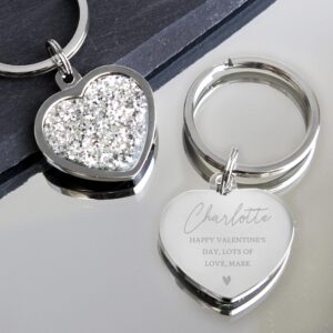 Personalised Name and Message Diamante Heart Keyring: 1 - Keyrings By Gift Moments