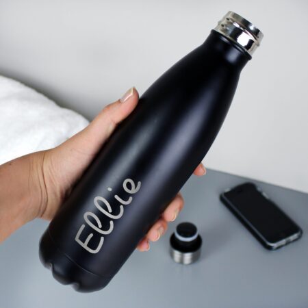 Personalised Name Only Black Metal Insulated Drinks Bottle: 2 - Water Bottles By Gift Moments