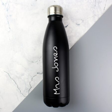 Personalised Name Only Black Metal Insulated Drinks Bottle: 1 - Water Bottles By Gift Moments