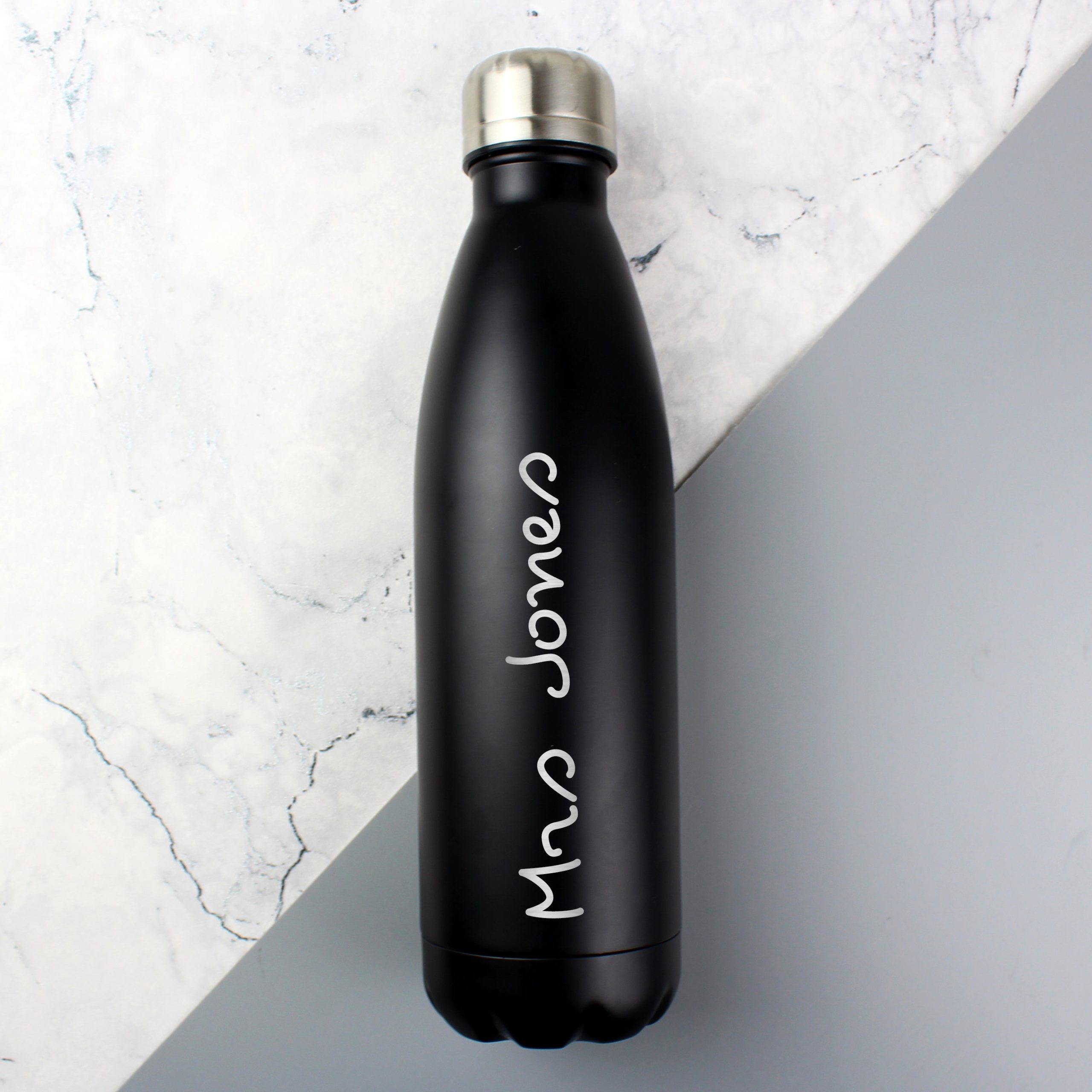 Personalised Name Only Black Metal Insulated Drinks Bottle: 1 - Water Bottles By Gift Moments