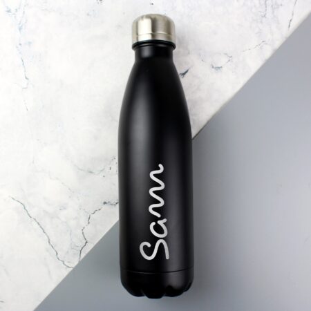 Personalised Name Only Black Metal Insulated Drinks Bottle: 3 - Water Bottles By Gift Moments