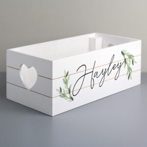 Personalised Name Only Botanical White Wooden Crate: 2 - Storage By Gift Moments