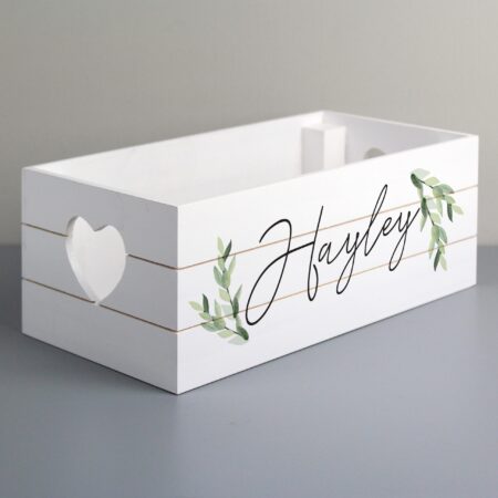 Personalised name only botanical white wooden crate