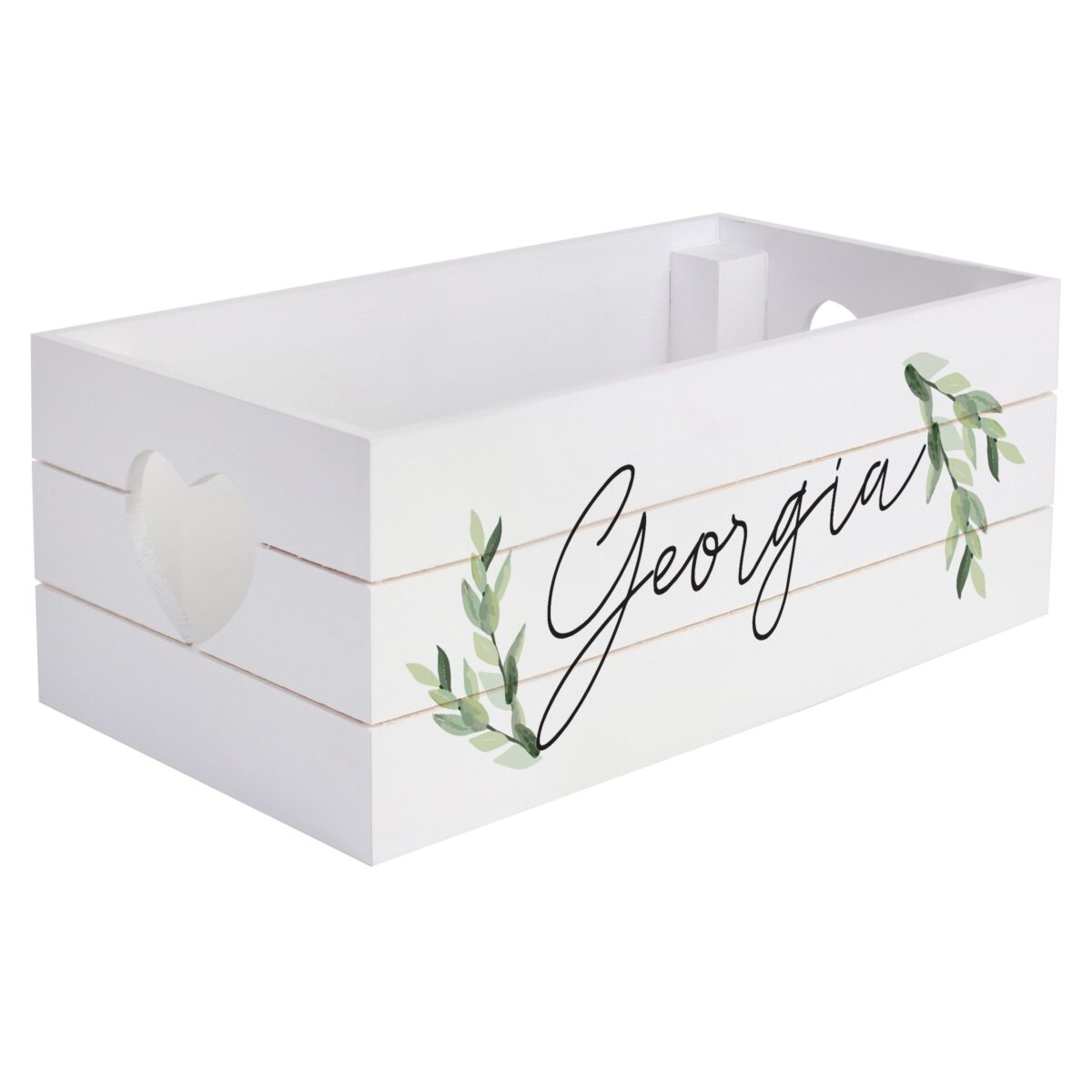 Personalised name only botanical white wooden crate