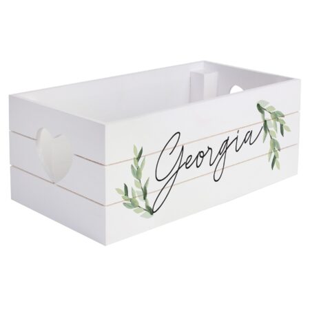 Personalised name only botanical white wooden crate