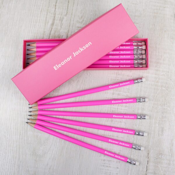 Personalised Name Only Box and 12 Pink HB Pencils: 1 - Pens & Pencils By Gift Moments