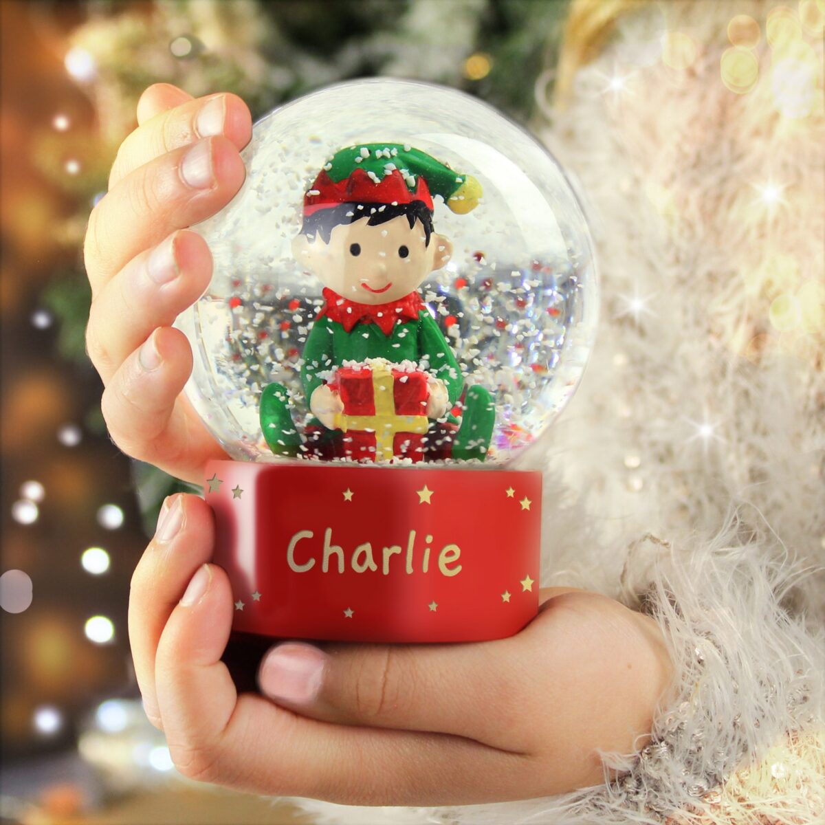 Personalised name only elf glitter snow globe