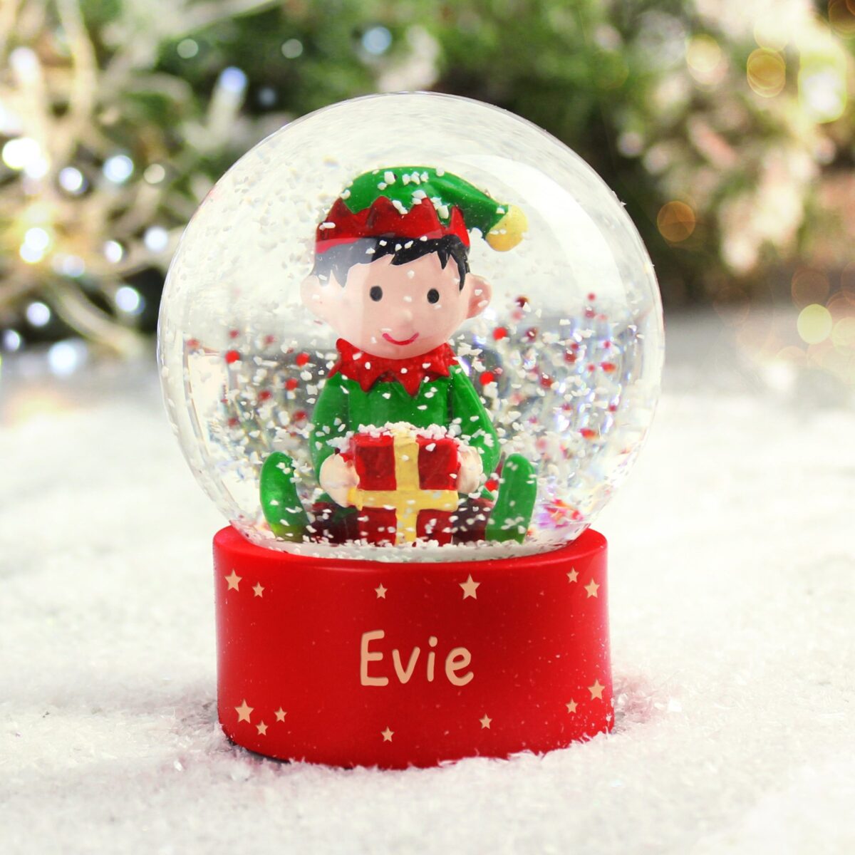 Personalised name only elf glitter snow globe