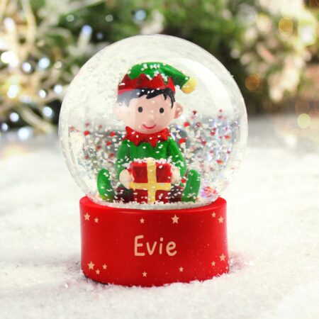 Personalised name only elf glitter snow globe