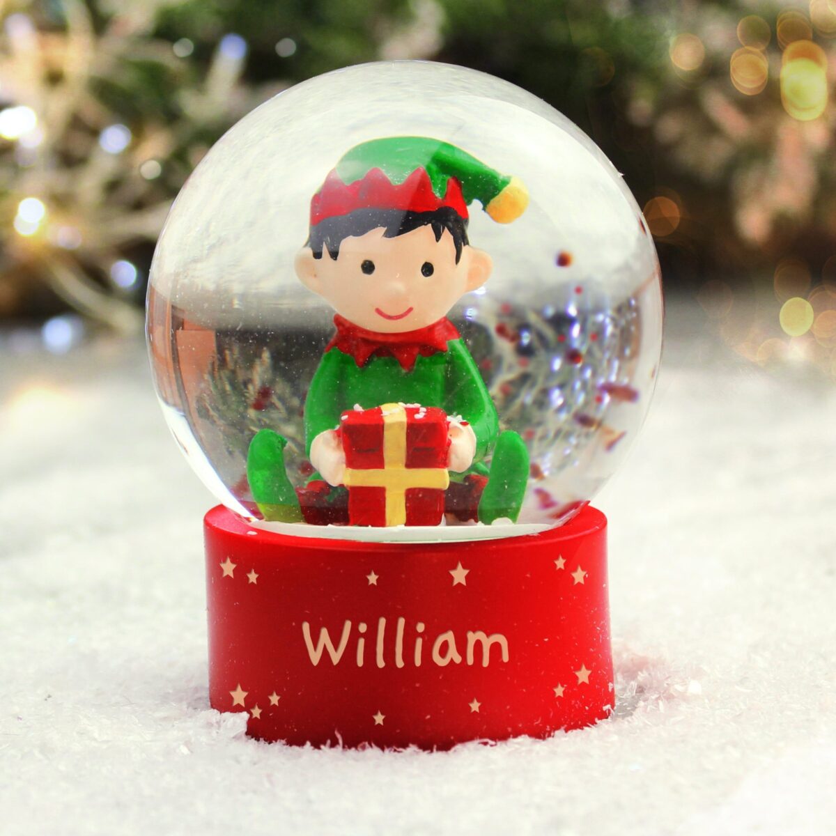 Personalised name only elf glitter snow globe