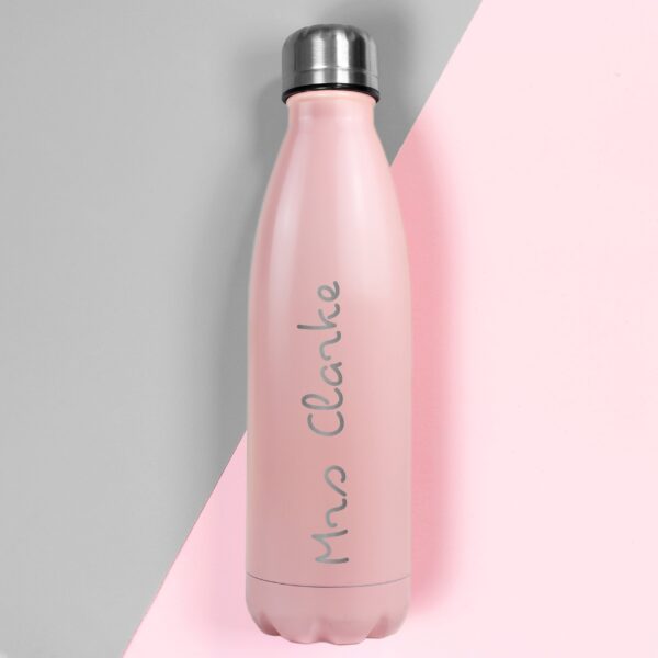 Personalised Name Only Pink Metal Insulated Drinks Bottle: 1 - Water Bottles By Gift Moments