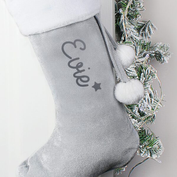 Personalised Name Only Silver Grey Stocking: 1 - Christmas Stockings By Gift Moments