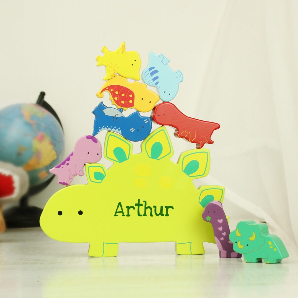 Personalised name only wooden dinosaur stacker toy