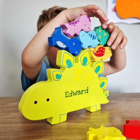 Personalised name only wooden dinosaur stacker toy