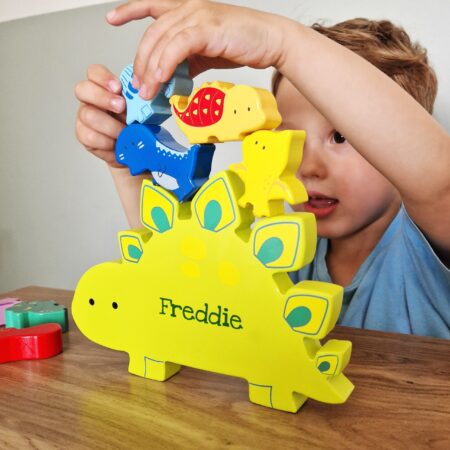 Personalised name only wooden dinosaur stacker toy
