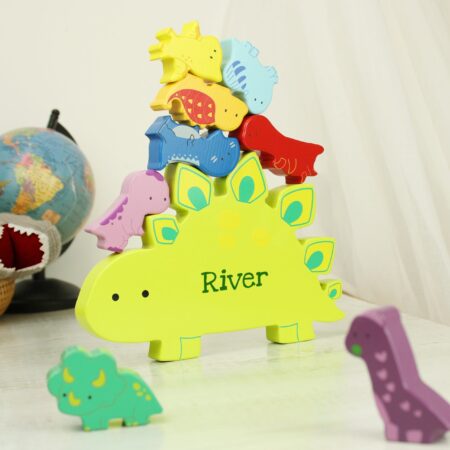 Personalised name only wooden dinosaur stacker toy