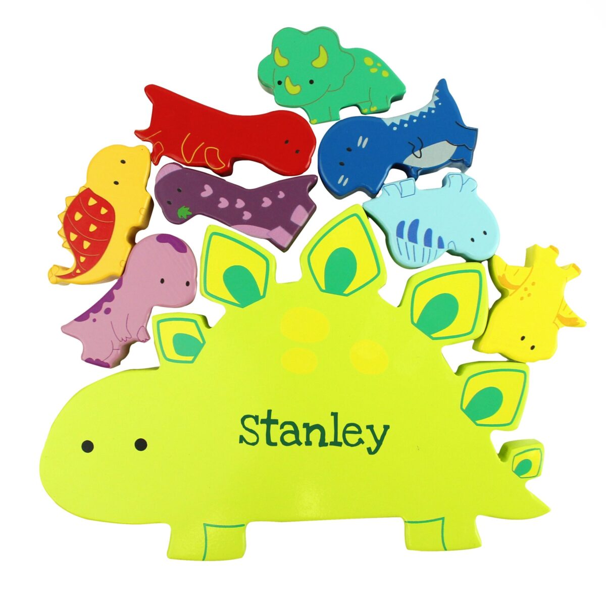 Personalised name only wooden dinosaur stacker toy