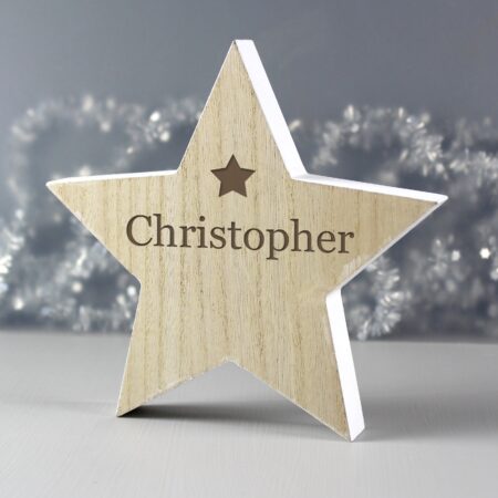 Personalised name rustic wooden star decoration