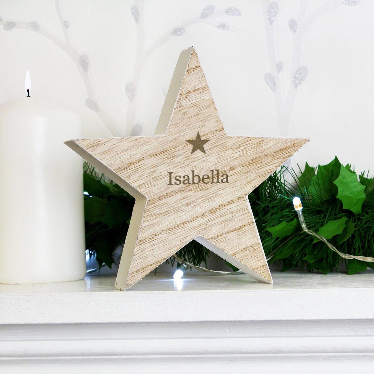 Personalised name rustic wooden star decoration