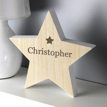 Personalised name rustic wooden star decoration