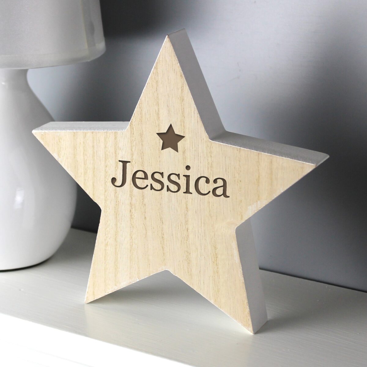 Personalised name rustic wooden star decoration