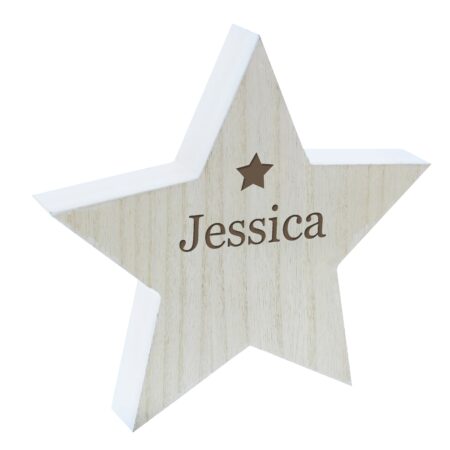 Personalised name rustic wooden star decoration