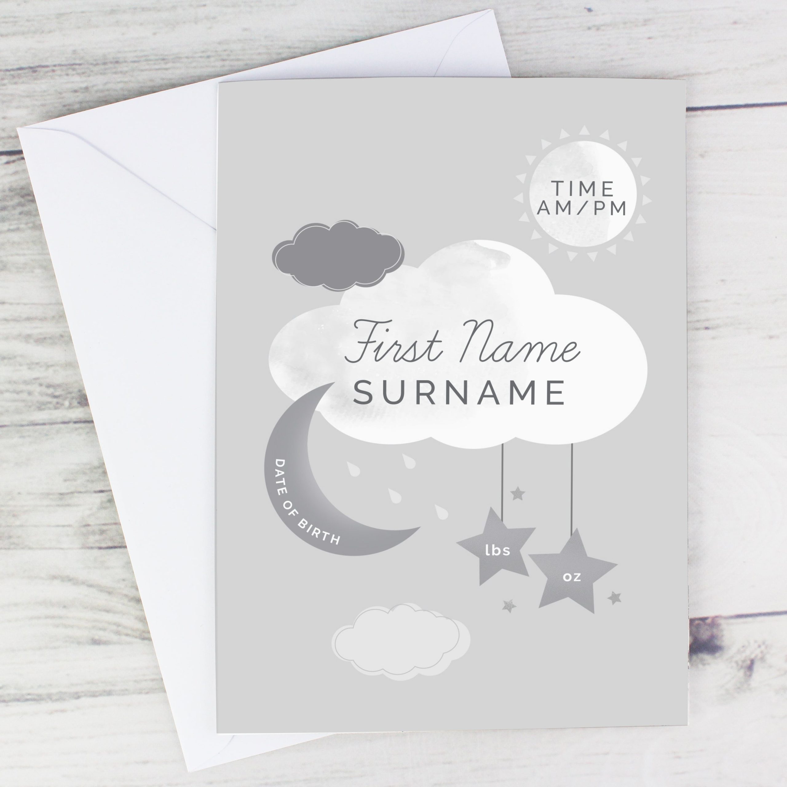 Personalised New Baby Moon & Stars Card: 1 - Greeting Cards By Gift Moments