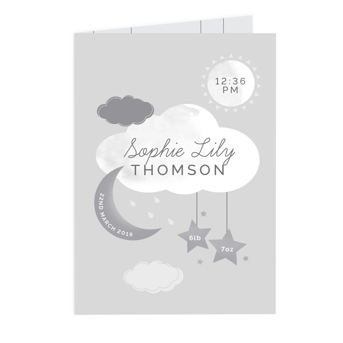 Personalised New Baby Moon & Stars Card: 3 - Greeting Cards By Gift Moments