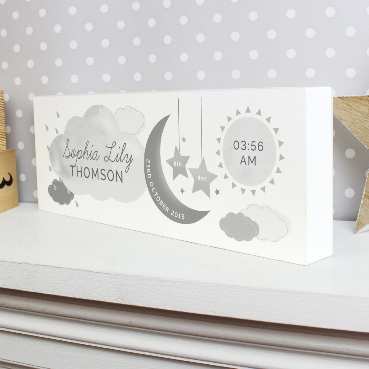 Personalised new baby wooden block nursery sign