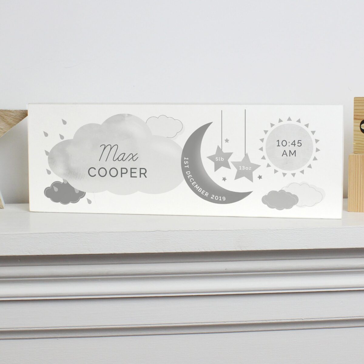 Personalised new baby wooden block nursery sign