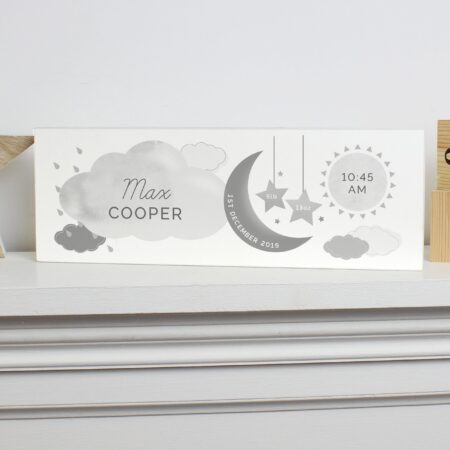 Personalised new baby wooden block nursery sign