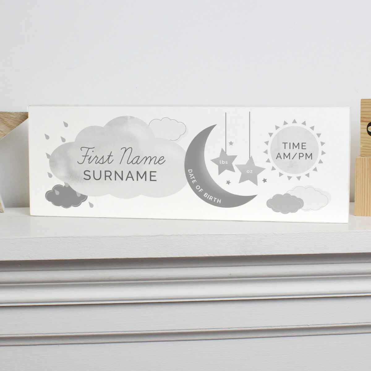 Personalised new baby wooden block nursery sign