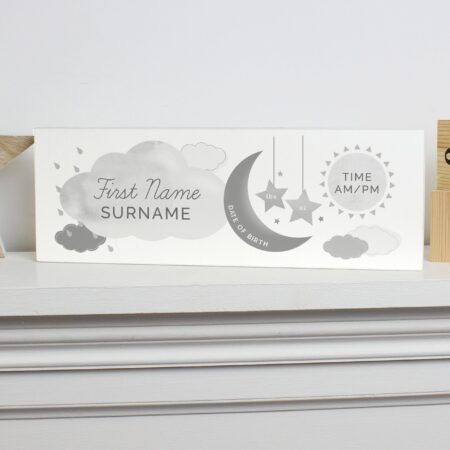 Personalised new baby wooden block nursery sign
