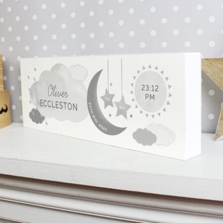 Personalised new baby wooden block nursery sign