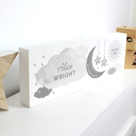 Personalised new baby wooden block nursery sign