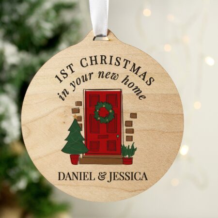 Personalised New Home Round Wooden Decoration: 2 - Decorations By Gift Moments