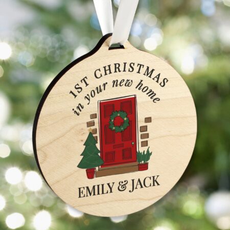 Personalised New Home Round Wooden Decoration: 1 - Decorations By Gift Moments