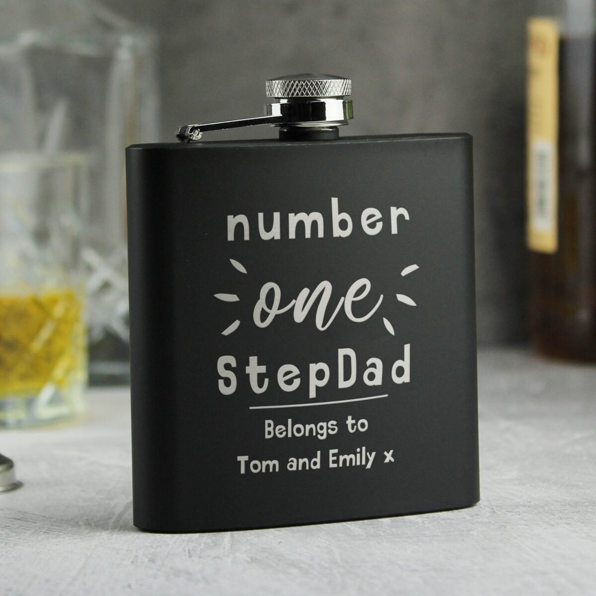 Personalised Number One Black Hip Flask: 6 - Hip Flasks By Gift Moments