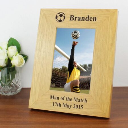 Personalised oak finish 6x4 football photo frame