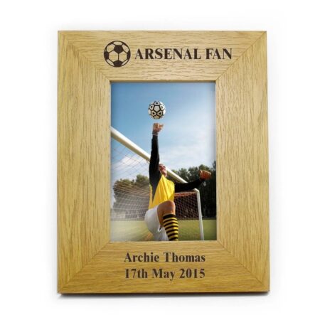 Personalised oak finish 6x4 football photo frame